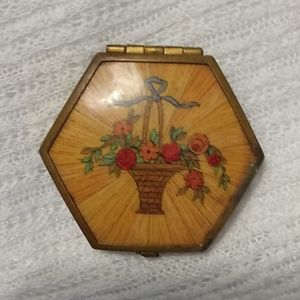 Beautiful Houbigant signed Wedding Flower Basket Compact Mirror
